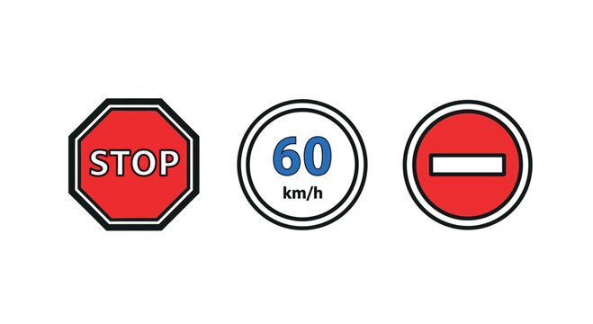 Traffic signs for road safety in informative urban setting for transportation