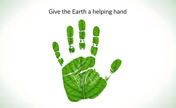 Green handprint with leaves a symbol of nature and environmental awareness