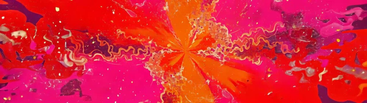 Warm shades of fuchsia, yellow, and brown spreading across a surface, forming unique patterns and organic shapes.