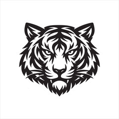 Fototapeta premium Detailed Tiger Head Illustration in Black and White Tribal Style