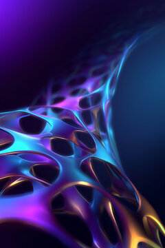 surreal metallic organic curves in cool tones, futuristic shiny biomorphic fluid form, abstract chrome liquid shape with iridescent glow