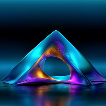 surreal metallic organic curves in cool tones, futuristic shiny biomorphic fluid form, abstract chrome liquid shape with iridescent glow
