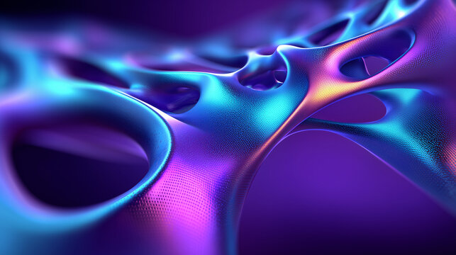 surreal metallic organic curves in cool tones, futuristic shiny biomorphic fluid form, abstract chrome liquid shape with iridescent glow