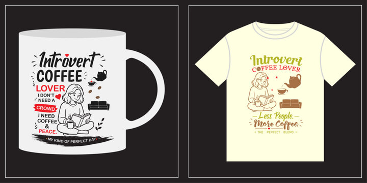 Introvert Coffee Lover Girl Reading Book Mug T Shirt Personalized Graphic Design.