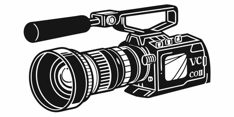 Professional handheld broadcast camera illustration with broadcast production cinematography professional equipment recording broadcasting photography videography illustration technology © Rumi