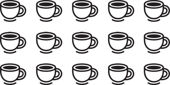 Assorted Coffee Mugs and Cups with Saucer and Handle Styles &ndash; Drinkware Icon Pack vector Twelve silhouettes of coffee cups and saucers icon set of  vector design on transparent background.