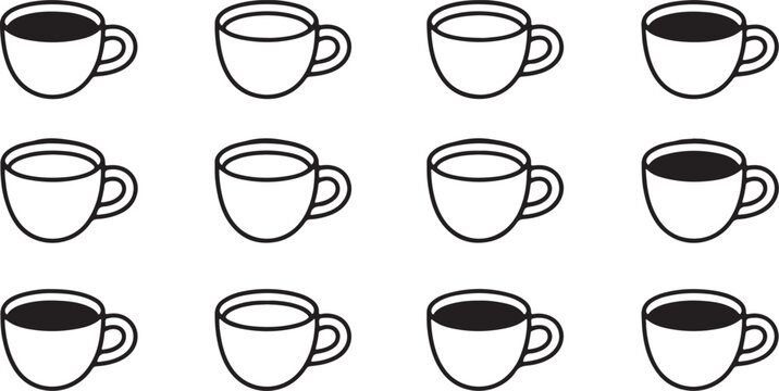 Coffee Cup with Saucer Icon Set Line Art  set of coffee cups set of vector design on transparent background.