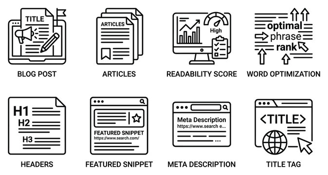 Search engine optimization concepts and website elements for better online visibility.