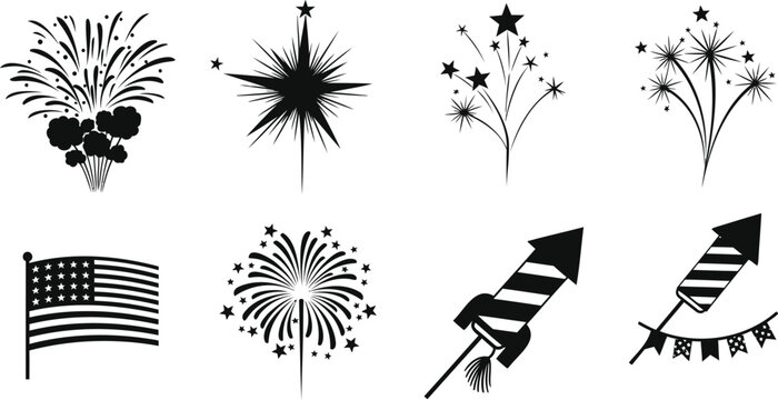 Festive firework explosion and rocket display for independence day event party vector.