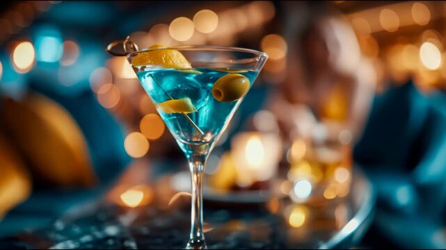 Elegant martini cocktail with lemon twist on bar table, nightlife and luxury drink concept