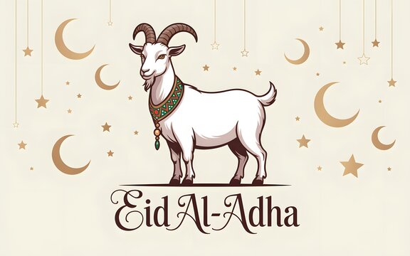 Eid Al-Adha goat illustration with crescent moons