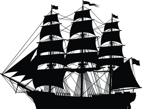 Black silhouette of a sailing ship