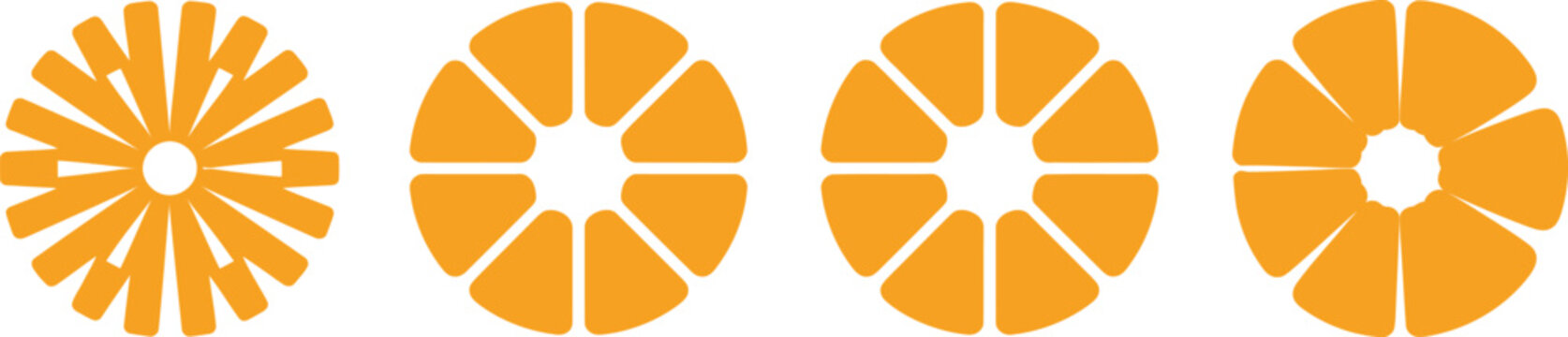 Circle division vector infographic set, pie charts with 6, 7, 8, and 9 equal segments, pizza and flower style round diagrams for data visualization, fractions, and infographic design projects.
