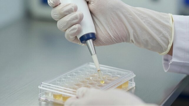 Researcher Pipetting into Well Plate