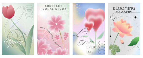 Obraz premium elegant watercolor floral studio set with tulips and handwritten spring quotes on pastel background