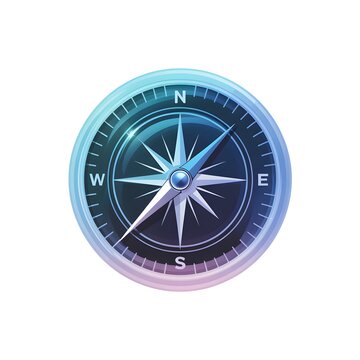 Modern compass pointing north on blue background