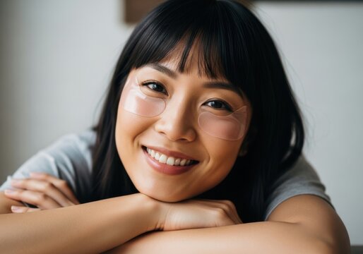 Asian woman with eye patches smiling at the camera with her arms crossed