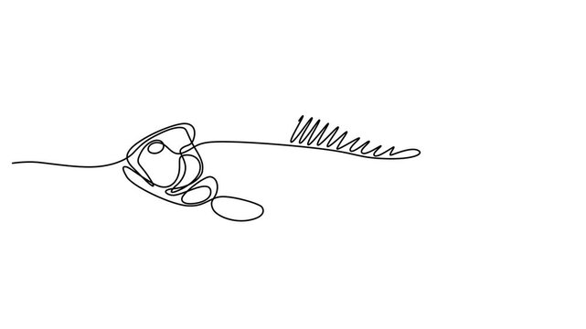 Fish skeleton, minimalist line art, simple icon, black and white vector illustration video
