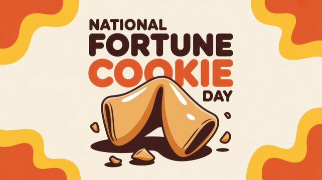 Illustration of a fortune cookie with crumbs for National Fortune Cookie Day