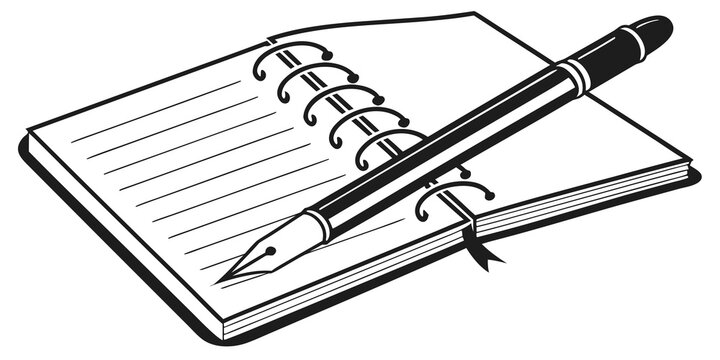 Open spiral bound notebook with lined pages and fountain pen notebook stationery business illustration education supplies planning minimalist creative isolated professional academic