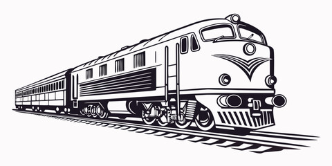 Modern passenger train locomotive illustration on tracks with locomotive passenger transport railroad transportation electric carriage illustration commuter technology perspective movement © boi