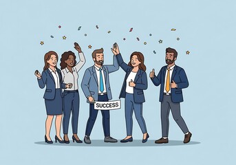 Obraz premium A group of business people celebrating success