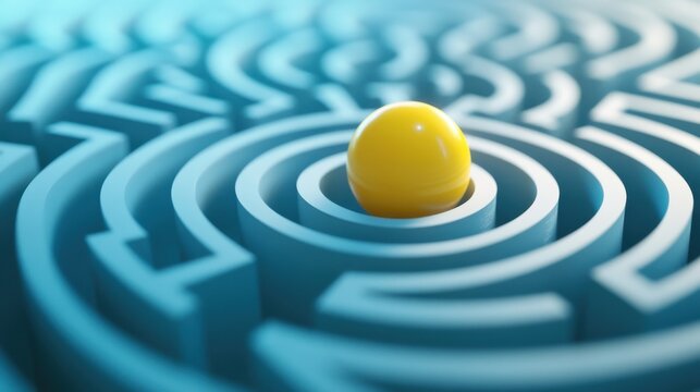 A yellow sphere sitting in the center of a blue maze