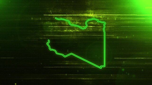 4K Resolution, Libya Country Digital Futuristic Glitch Map, Futuristic AI Libya Map Opener Suitable for Politics, Elections, News and Sports Events