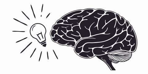 Human brain with bright glowing idea lightbulb symbol lightbulb innovation thinking creativity intelligence inspiration knowledge solution brainstorming intellect cognitive creative © Jannati