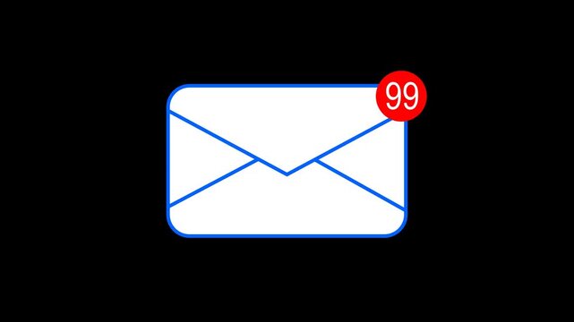 Animated, white, email, envelope, icon, with, blue, border, and, red, notification, badge, showing, twenty-five, unread, messages, on, black, background, minimalist, UI, design.

