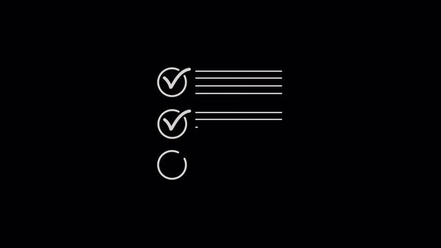 White minimalist checklist icons with text lines on alpha channel transparent background. Professional UI wireframe design representing completed tasks, survey results, or business to-do list.