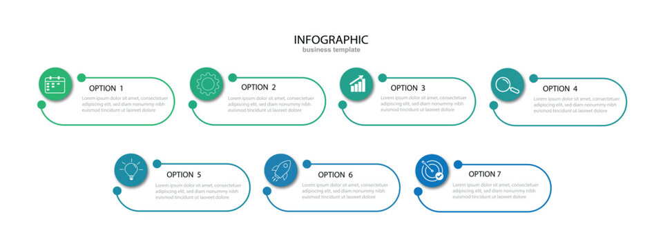 Vector Infographic label design template with icons and 7 options or steps. Vector Illustration.	