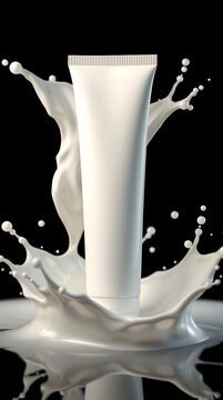 Blank Cosmetic Tube Mockup in Refreshing Water Splash