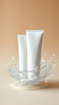 Blank Cosmetic Tube Mockup in Refreshing Water Splash