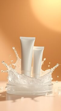 Blank Cosmetic Tube Mockup in Refreshing Water Splash