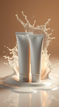 Blank Cosmetic Tube Mockup in Refreshing Water Splash