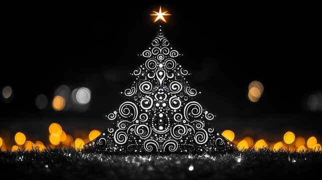 Intricate gold mandala with glowing yellow dots and star on black background