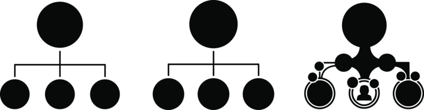 Organizational chart hierarchy icons set with different structures team management diagram silhouettes vector illustration