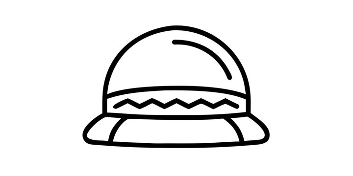 Black and white safari hat line art icon, vector