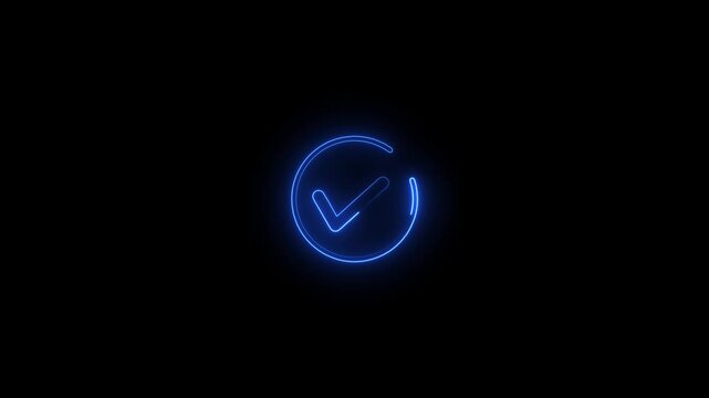 checkmark icon glowing blue neon on black background
