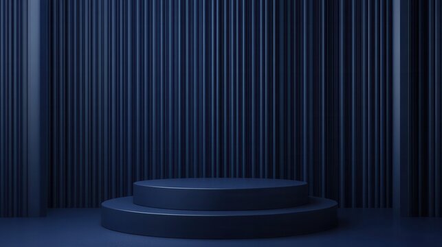 Minimalist navy blue studio product display podium
