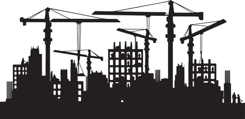 Naklejka premium Construction Site Cityscape Silhouette Vector Illustration
