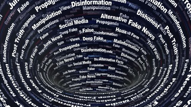 FAKE NEWS Keywords Animation on Tunnel Walls, Background, Loop
