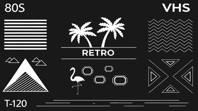 retro 80s vhs design elements on black background high quality professional