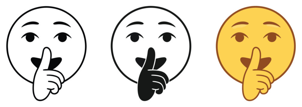 Shush emoji vector illustration set, silence and hush symbols, secrecy and quiet gesture icons, clean vector design elements for mobile apps, social media, and communication warning or privacy context