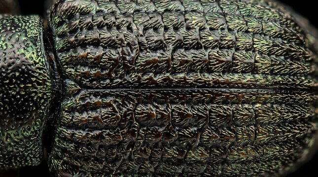 Detailed macro shot of beetle, intricate exoskeleton and natural texture ,organic texture background, copy space