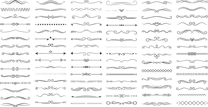 Large collection of hand drawn decorative dividers borders and calligraphic ornaments for page decoration vintage style frame elements flat vector set
