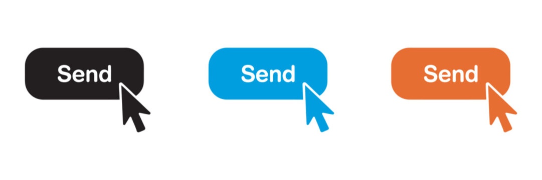 Modern send buttons, black blue red directional arrow icons for web design email marketing digital communication campaigns set vector isolated