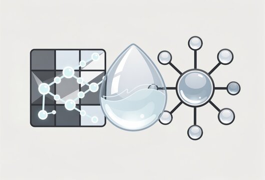 Abstract representation of molecular structures and liquid dynamics showcasing the interplay of science, technology, and biomimicry in understanding fluid mechanics and ecological systems