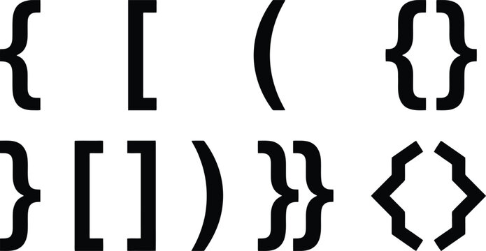 Verschiedene typografische Klammern und geschweifte Klammern in Schwarz auf Wei&szlig;.